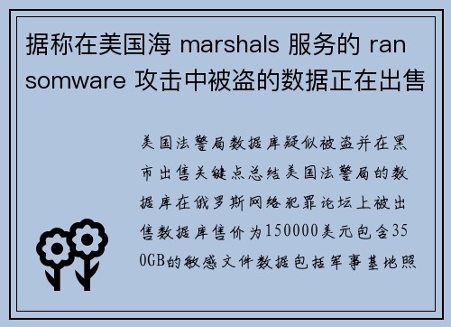 据称在美国海 marshals 服务的 ransomware 攻击中被盗的数据正在出售 媒体