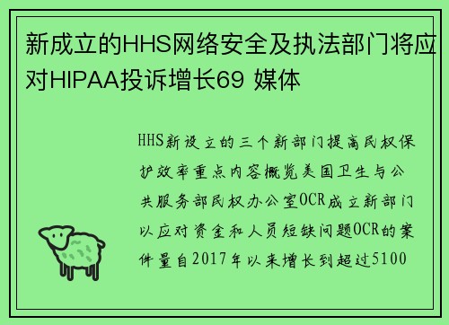 新成立的HHS网络安全及执法部门将应对HIPAA投诉增长69 媒体